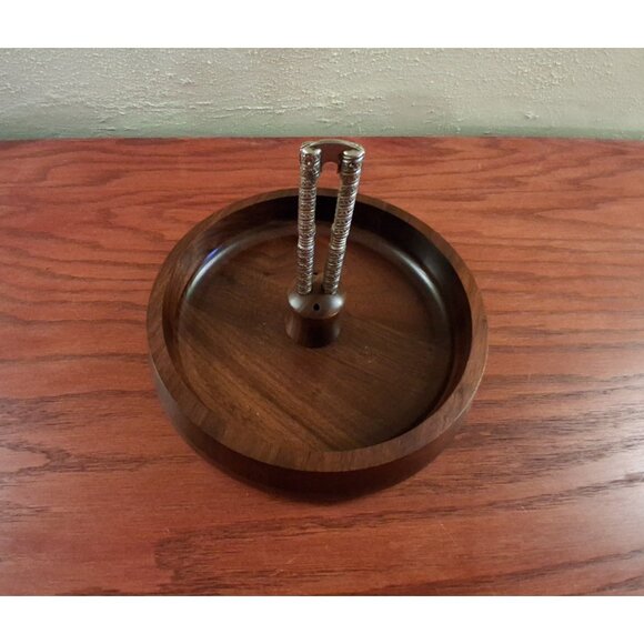 Mid Century Modern Nut Bowl and Cracker Walnut Wood Vintage Holiday USA - Picture 2 of 7